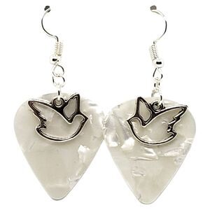 Dove Outline Charm Guitar Pick Earrings - Choose Color - Handmade in USA